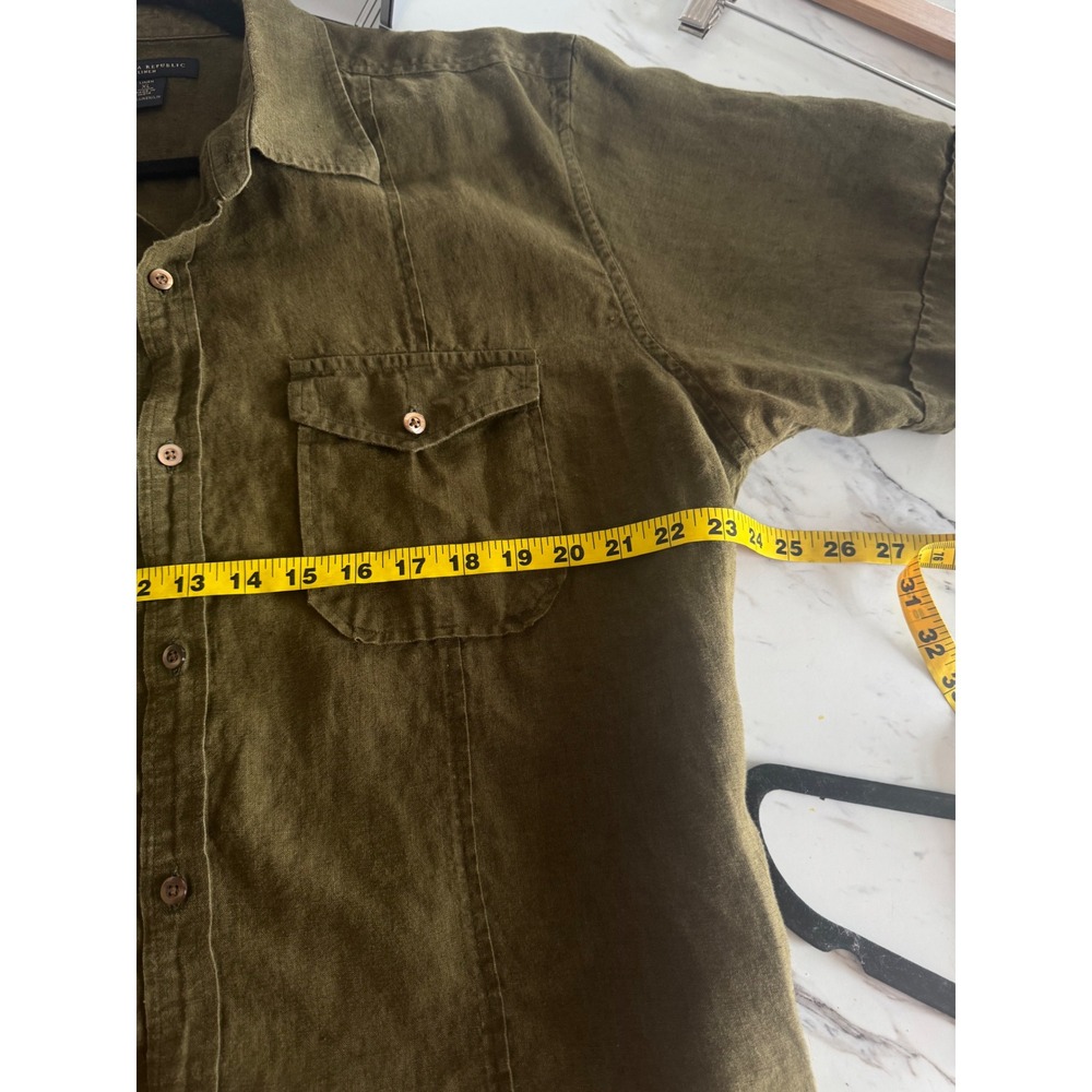 Banana Republic Vintage Mens XL Olive Green Linen Short Sleeve Button Down Shirt - Picture 4 of 6
